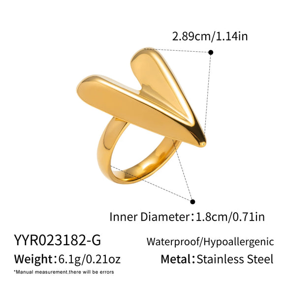 Wholesale Women's Casual Heart Shape Stainless Steel Diamondencrusted Open Ring With Pvd Furnace Vacuum Real Gold Plating