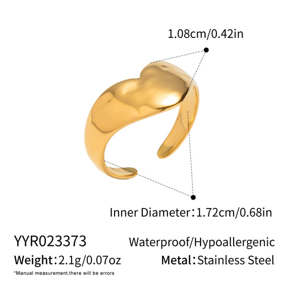 Wholesale Women's Casual Heart Shape Stainless Steel Diamondencrusted Open Ring With Pvd Furnace Vacuum Real Gold Plating
