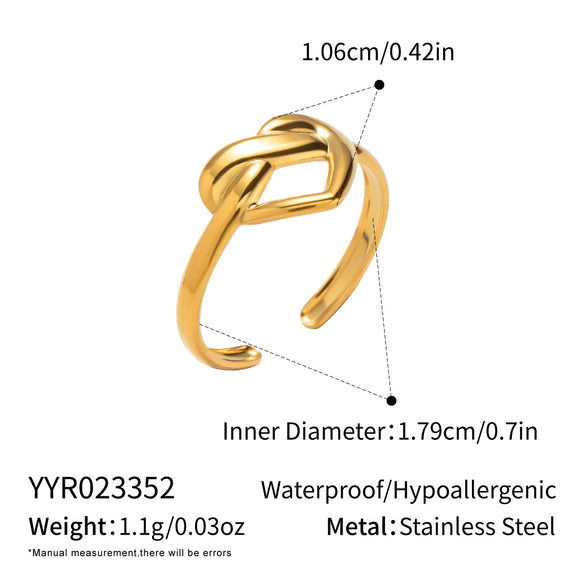 Wholesale Women's Casual Heart Shape Stainless Steel Diamondencrusted Open Ring With Pvd Furnace Vacuum Real Gold Plating