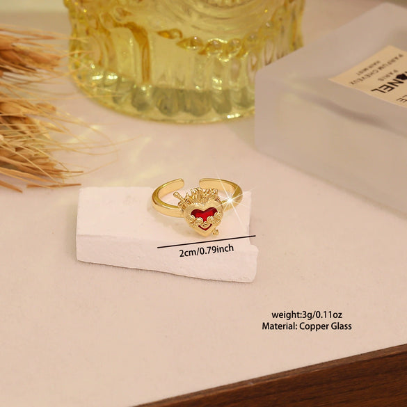 Wholesale Women's Casual Heartshaped Real Gold Plated Environmentally Friendly Copper Ring Jewelry