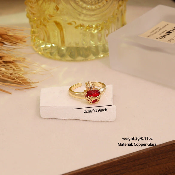 Wholesale Women's Casual Heartshaped Real Gold Plated Environmentally Friendly Copper Ring Jewelry