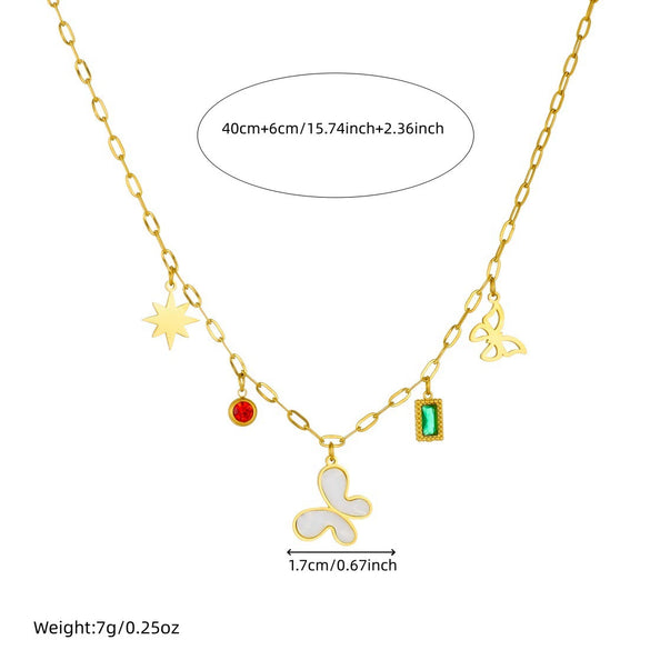 Wholesale Women's Casual Insect Shape Stainless Steel Goldplated Butterfly Pendant Necklace With Cross Chain