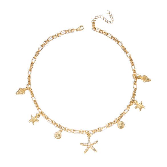 Wholesale Women's Casual Minimalist Electroplated Alloy Starfish Shell Dolphin Animal Pendant Necklace With Regular Chain
