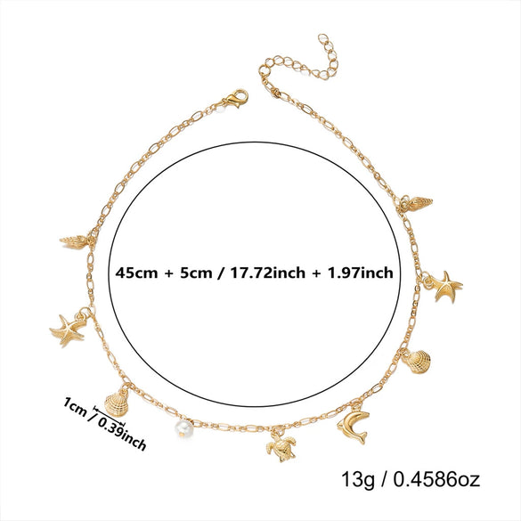 Wholesale Women's Casual Minimalist Electroplated Alloy Starfish Shell Dolphin Animal Pendant Necklace With Regular Chain