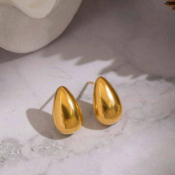 Wholesale Women's Casual Minimalist Geometric Dropshaped Stainless Steel Pvd Furnace Vacuum Real Gold Plated Earrings Jewelry Accessories