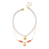 Wholesale Women's Casual Minimalist Geometric Fake Pearl And Alloy Beaded Doublelayered Necklace With Electroplated Sun Pendant