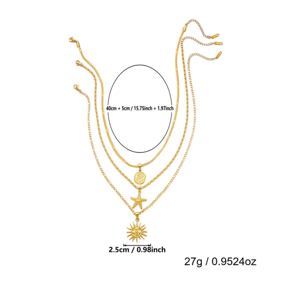 Wholesale Women's Casual Minimalist Geometric Stainless Steel And Alloy Electroplated Multilayered Necklace Set