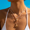 Wholesale Women's Casual Minimalist Geometric Starfish And Shell Pearl Doublelayered Necklace With Alloy Pendant And Electroplating