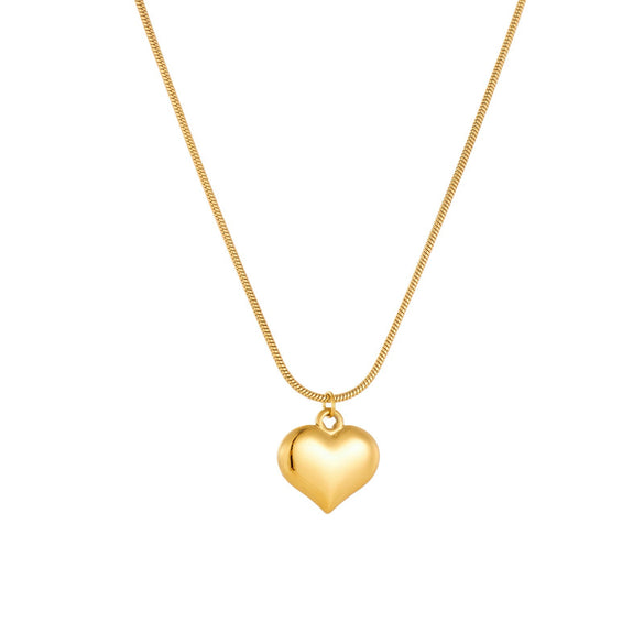 Wholesale Women's Casual Minimalist Goldplated Stainless Steel Heart Pendant Snake Chain Necklace