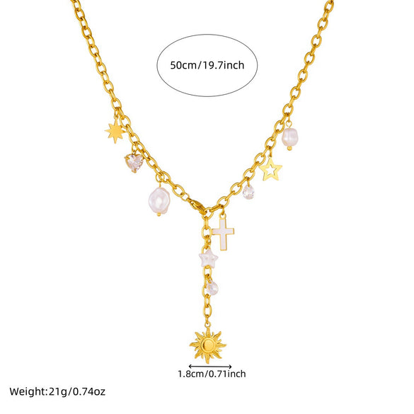 Wholesale Women's Casual Minimalist Goldplated Stainless Steel Star Pendant O Word Chain Necklace