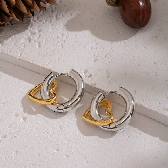 Wholesale Women's Casual Minimalist Heartshaped Stainless Steel Earrings With Pvd Furnace Vacuum Real Gold Plating