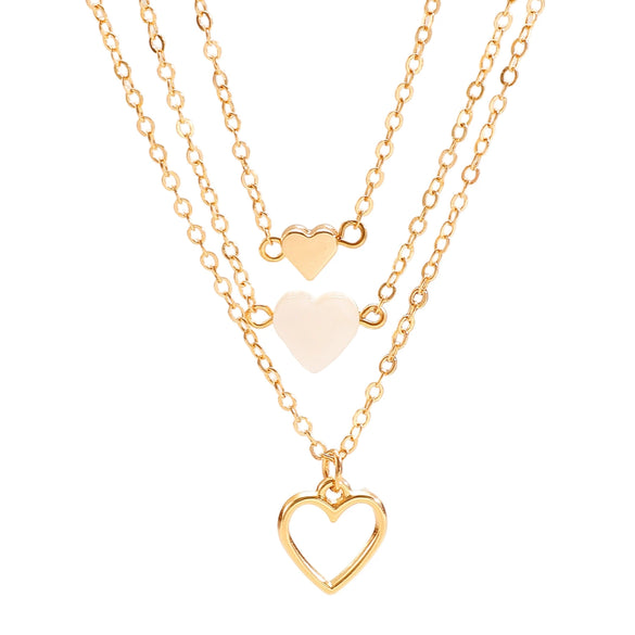 Wholesale Women's Casual Multilayered Necklace Threepiece Set With Electroplated Zinc Alloy Heart Pendant
