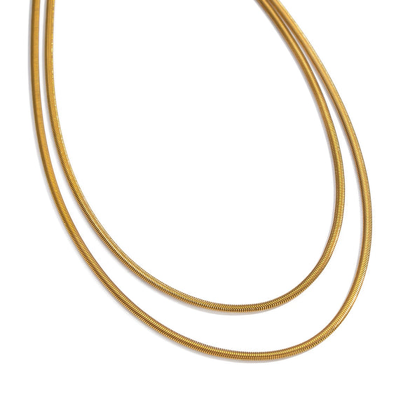 Wholesale Women's Casual Punk Hiphop Doublelayer Snake Chain Necklace Stainless Steel 18K Real Gold Plated Geometric