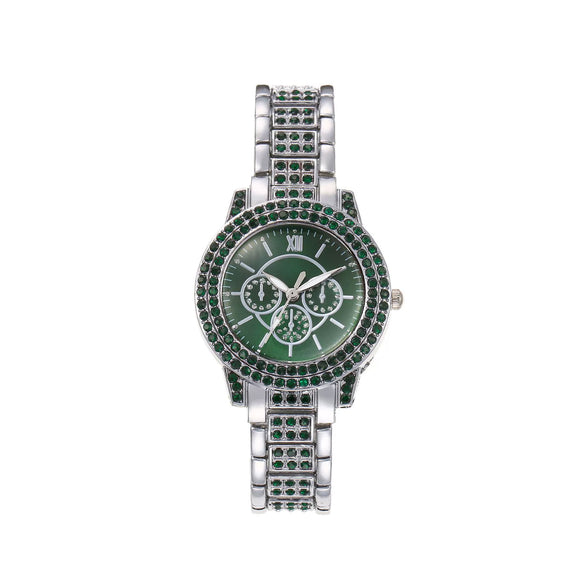 Wholesale Women's Casual Quartz Watch With Color Diamond Encrusted Round Alloy Case
