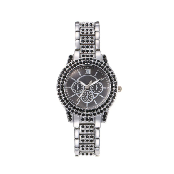 Wholesale Women's Casual Quartz Watch With Color Diamond Encrusted Round Alloy Case