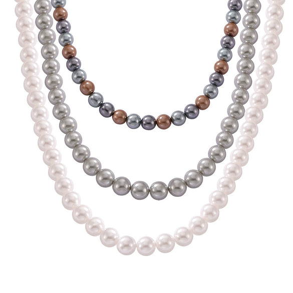 Wholesale Women's Casual Round High Gloss Beaded Necklace Handmade With Imitation Pearl And Titanium Steel Geometric Style