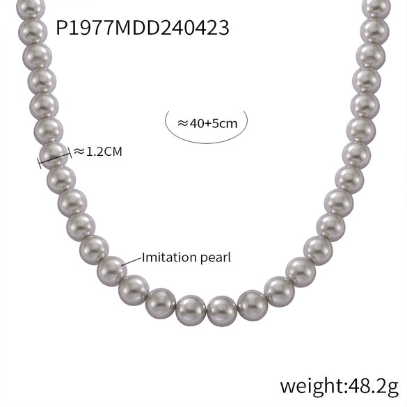 Wholesale Women's Casual Round High Gloss Beaded Necklace Handmade With Imitation Pearl And Titanium Steel Geometric Style