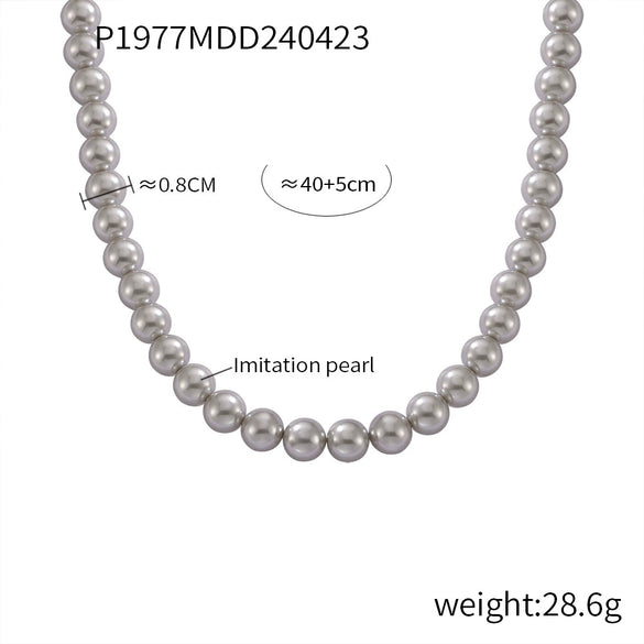 Wholesale Women's Casual Round High Gloss Beaded Necklace Handmade With Imitation Pearl And Titanium Steel Geometric Style