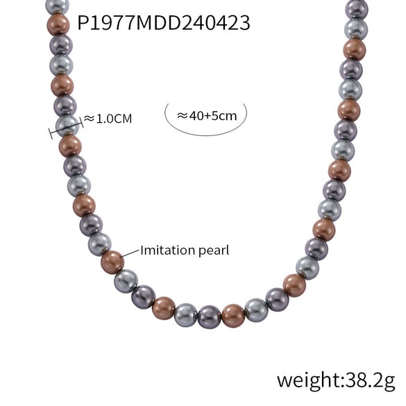Wholesale Women's Casual Round High Gloss Beaded Necklace Handmade With Imitation Pearl And Titanium Steel Geometric Style