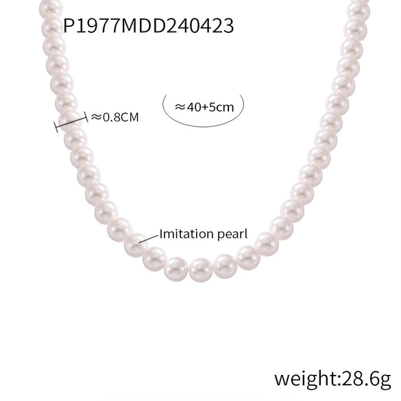 Wholesale Women's Casual Round High Gloss Beaded Necklace Handmade With Imitation Pearl And Titanium Steel Geometric Style