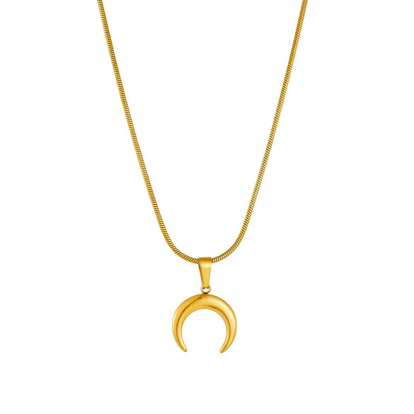 Wholesale Women's Casual Simple Goldplated Stainless Steel Moon Necklace With Snake Bone Chain