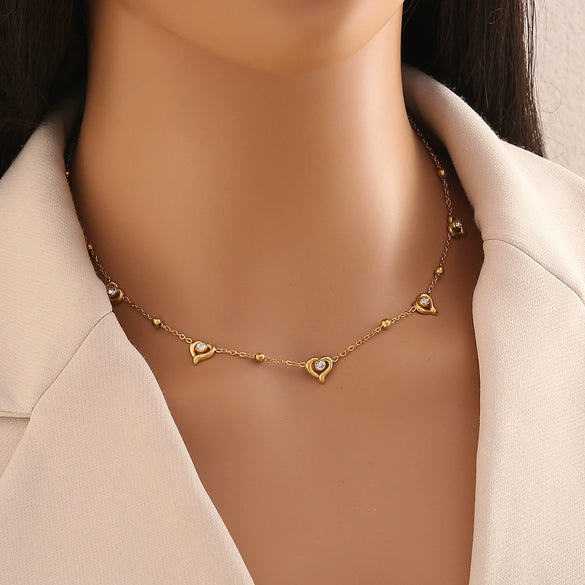 Wholesale Women's Casual Stainless Steel Electroplated Heart Shape O Word Chain Clavicle Chain Jewelry