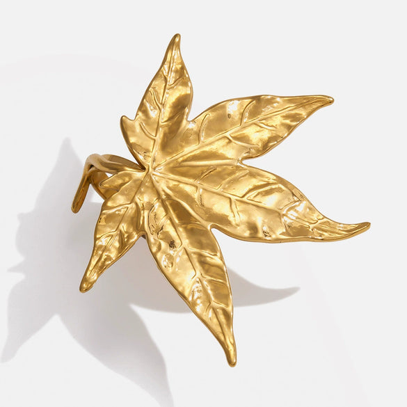 Wholesale Women's Casual Stainless Steel Electroplated Leaf Open Ring Hand Jewelry