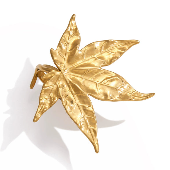 Wholesale Women's Casual Stainless Steel Electroplated Leaf Open Ring Hand Jewelry
