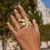 Wholesale Women's Casual Stainless Steel Electroplated Leaf Open Ring Hand Jewelry