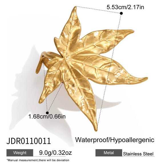 Wholesale Women's Casual Stainless Steel Electroplated Leaf Open Ring Hand Jewelry