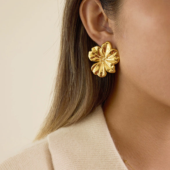 Wholesale Women's Casual Stainless Steel Geometric Flower Electroplated Earrings