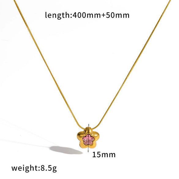 Wholesale Women's Casual Stainless Steel Geometric Flower Pendant Necklace With Pvd Furnace Vacuum Real Gold Plating And Round Snake Chain