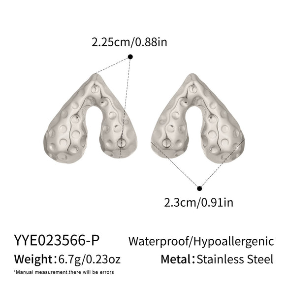 Wholesale Women's Casual Stainless Steel Heart Shape Vacuum Real Gold Plated Hammered Texture Earrings