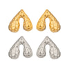 Wholesale Women's Casual Stainless Steel Heart Shape Vacuum Real Gold Plated Hammered Texture Earrings