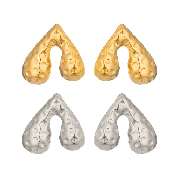 Wholesale Women's Casual Stainless Steel Heart Shape Vacuum Real Gold Plated Hammered Texture Earrings