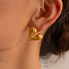 Wholesale Women's Casual Stainless Steel Heart Shape Vacuum Real Gold Plated Hammered Texture Earrings