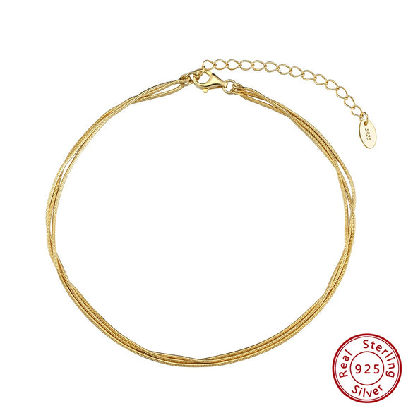 Wholesale Women's Casual 925 Sterling Silver Geometric Snake Chain 3Layer Anklet Beach Foot Accessories