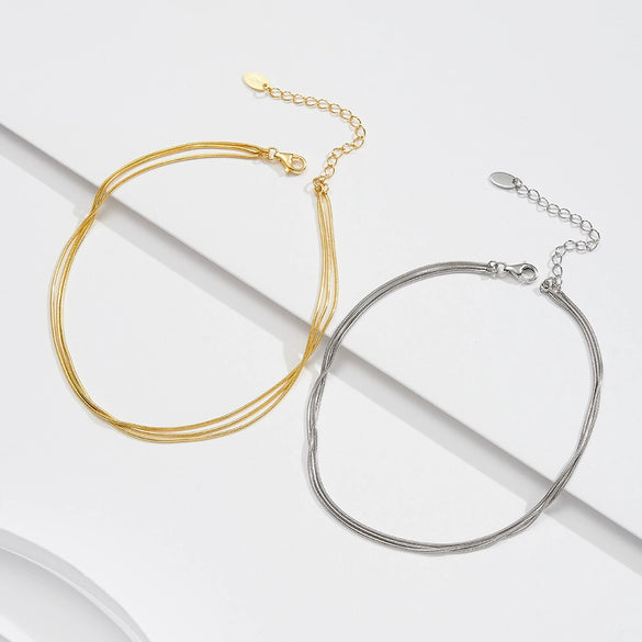 Wholesale Women's Casual 925 Sterling Silver Geometric Snake Chain 3Layer Anklet Beach Foot Accessories