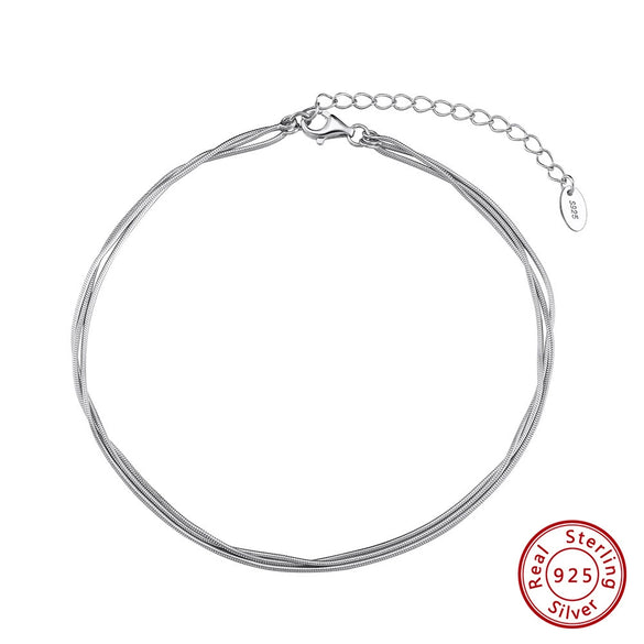 Wholesale Women's Casual 925 Sterling Silver Geometric Snake Chain 3Layer Anklet Beach Foot Accessories
