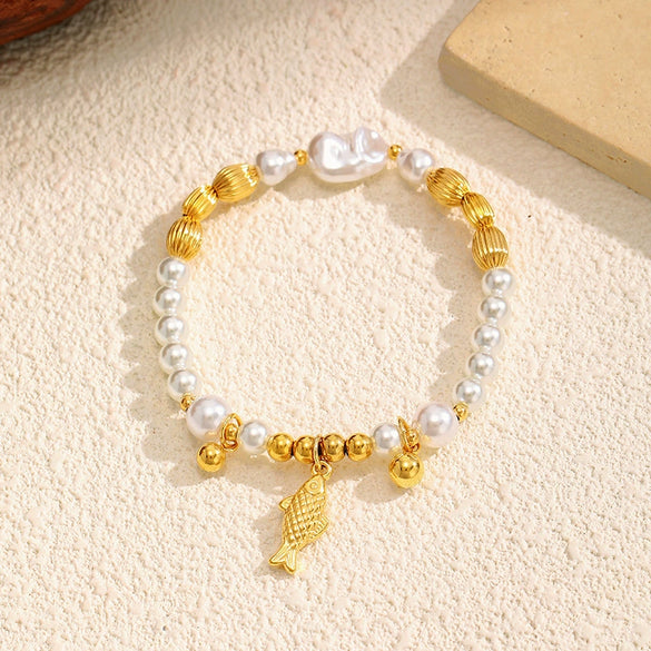 Wholesale Women's Casual Style Animal Zodiac Pattern Stainless Steel Electroplated Pearl Bracelet Jewelry