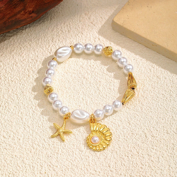 Wholesale Women's Casual Style Animal Zodiac Pattern Stainless Steel Electroplated Pearl Bracelet Jewelry