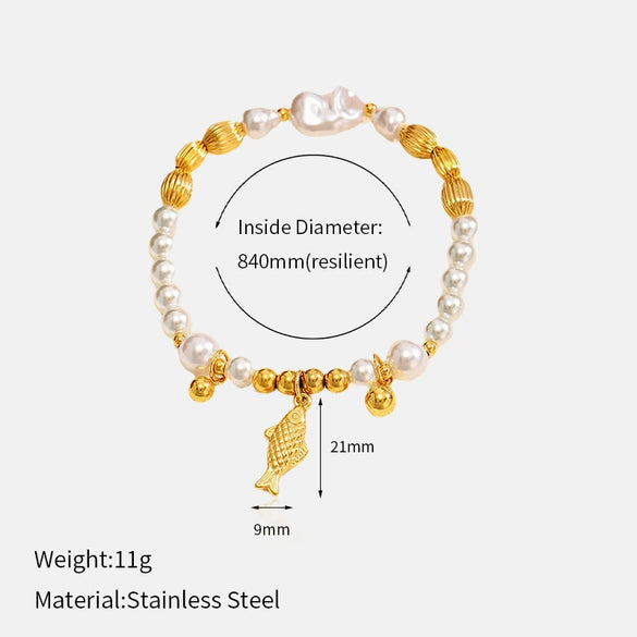Wholesale Women's Casual Style Animal Zodiac Pattern Stainless Steel Electroplated Pearl Bracelet Jewelry