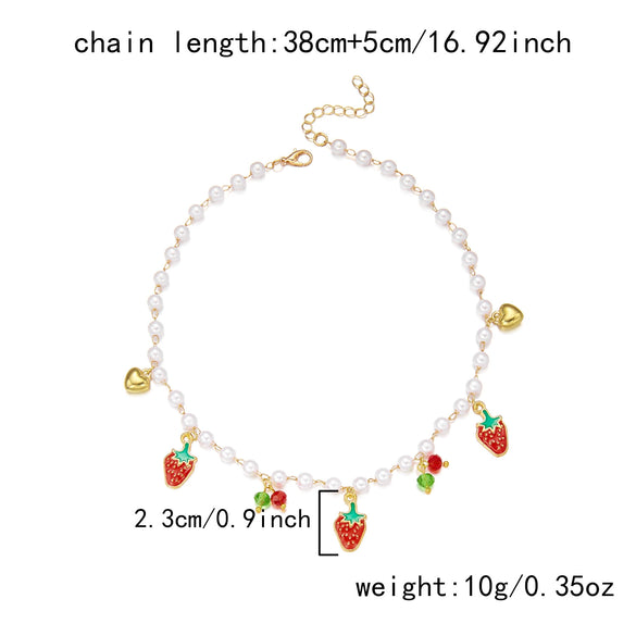 Wholesale Women's Casual Style Fruit Shaped Alloy Electroplated Fake Pearl Necklace