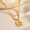 Wholesale Women's Casual Style Goldplated Stainless Steel Heartshaped Flower Pattern Pendant Necklace With Flat Cross Chain