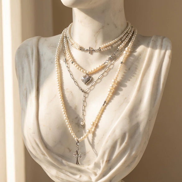 Wholesale Women's Casual Style Heartshaped Geometric Alloy Electroplated Multilayer Necklace