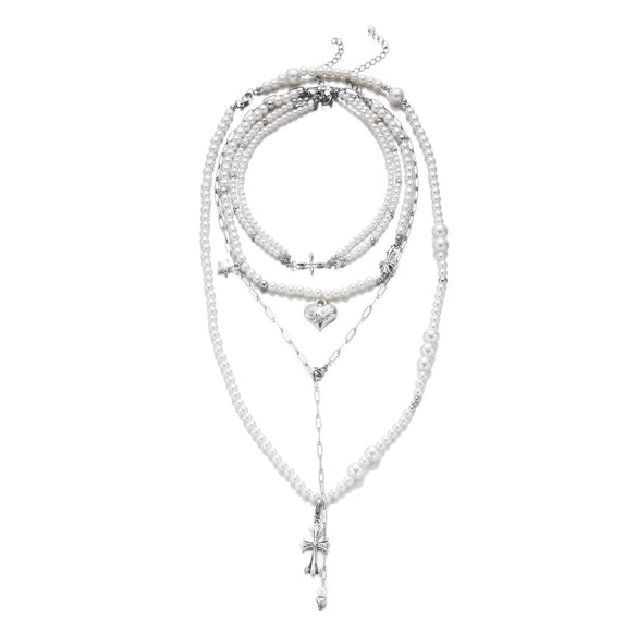 Wholesale Women's Casual Style Heartshaped Geometric Alloy Electroplated Multilayer Necklace