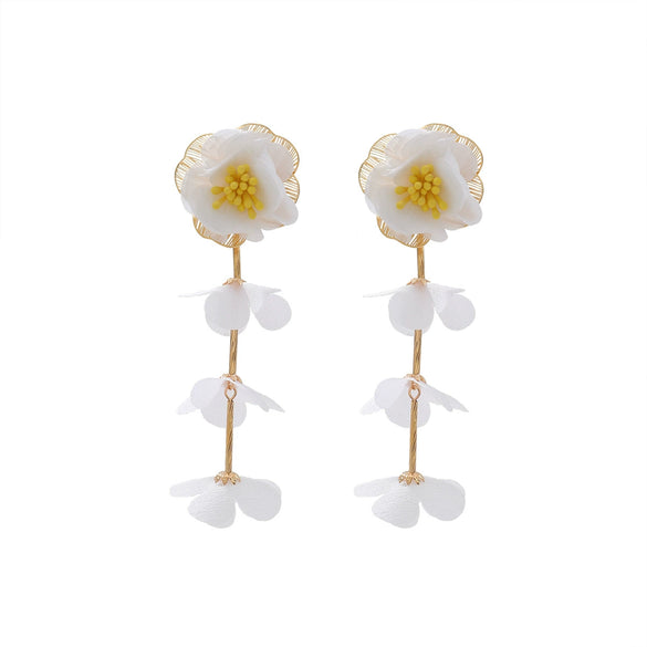 Wholesale Women's Casual Style Multilayer Chiffon Floral Earrings Zinc Alloy Hand Knitted Flower Shape