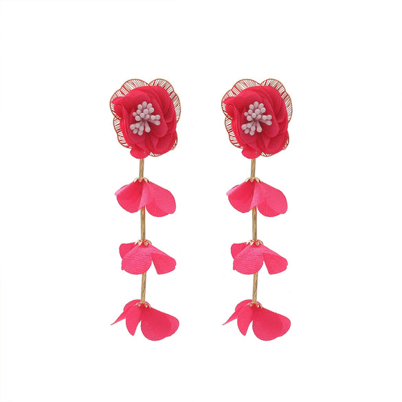 Wholesale Women's Casual Style Multilayer Chiffon Floral Earrings Zinc Alloy Hand Knitted Flower Shape
