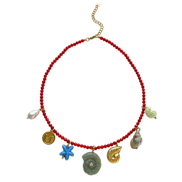 Wholesale Women's Casual Style Natural Stone And Stainless Steel Animal Zodiac Pattern Multi Pendant Handmade Beaded Chain Necklace With Polished Electroplating