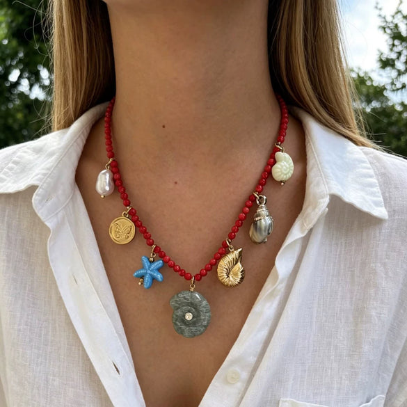 Wholesale Women's Casual Style Natural Stone And Stainless Steel Animal Zodiac Pattern Multi Pendant Handmade Beaded Chain Necklace With Polished Electroplating